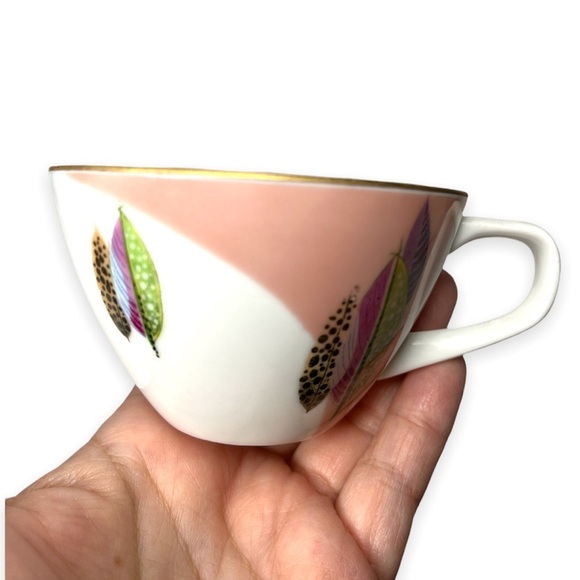 Teacup Set Fine China Feather Design Gold Brim Crafters Decoration Tea Party - Picture 11 of 11